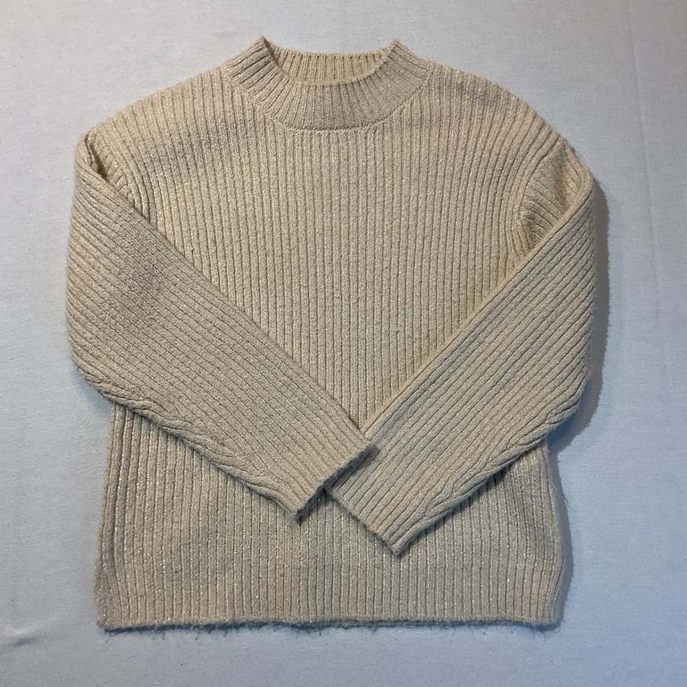 Zara Kids Cream/Tan Sparkley Ribbed False Neck Long Sleeve Girl Sweater Size 4-5